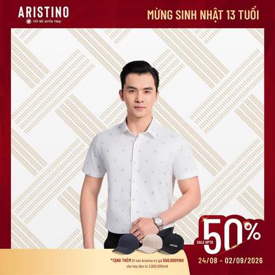 [ARISTINO x NGUYÊN KHANG] Áo Sơ Mi Nam Ngắn Tay Họa Tiết Aristino Regular Fit Dáng Suông ASS058AS3