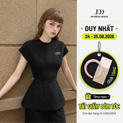 Áo cổ tròn dáng ôm tay chờm 2T08.2502K, áo kèm thắt đai tay chờm kiểu dáng công sở thanh lịch thiết kế bởi JM Dress