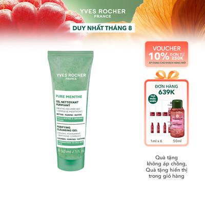 Sữa rửa mặt dạng gel cho da dầu Yves Rocher Mini Pure Menthe Cleansing Gel 30ml
