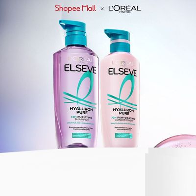 Bộ đôi gội xả nhẹ bồng mái tóc 72H Elseve HA Pure cho da đầu dầu hoặc Moist cho da đầu khô L'Oreal Paris 620ml, 375ml