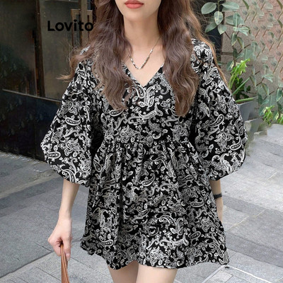 Đầm Lovito Kỳ nghỉ xếp ly in họa tiết kiểu dân tộc ấn tượng phong cách cho nữ L86ED042