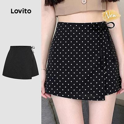 (New Arrival) Lovito Quần short nữ màu đen phong cách mùa xuân/hè L198ED442