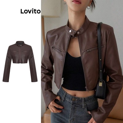 Lovito Áo Khoác Phong cách thường ngày Áo Gió Mọi Mùa/áo Khoác Chống Thấm Nước Có Khóa Kéo Cho Nữ L106AD280
