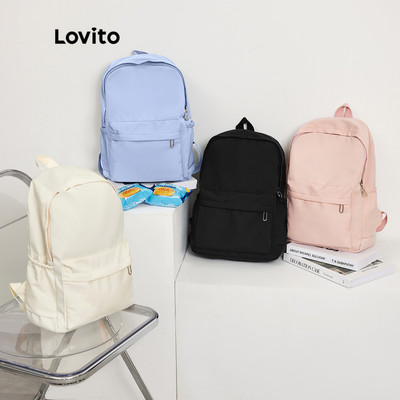 Lovito Ba Lô Học Sinh/sinh Viên Phong Cách Preppy Phối Màu Trơn Dây Đeo Vai Đôi Nhiều Ngăn Dành Cho Nữ L41BA05 (trắng/hồng/xanh Dương/đen)