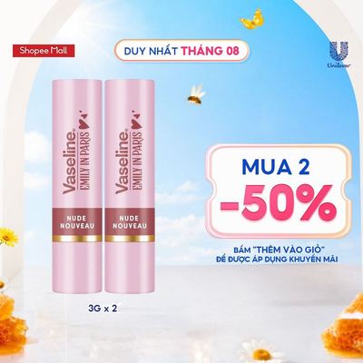 [Mua 2 giảm 50%] Combo 2 Son dưỡng môi Vaseline Emily In Paris Nude Nouveau 3g x 2