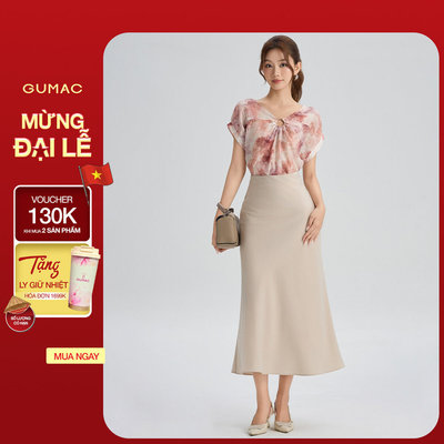 Chân váy lụa nữ form đuôi cá GUMAC có hai lớp dây kéo giọt nước chất liệu lụa mềm mịn LVG0415
