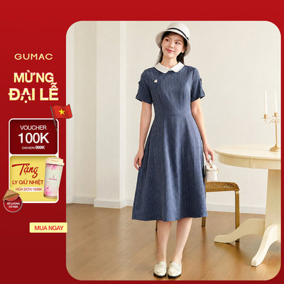 Đầm nữ GUMAC phối cổ đính nút  DF11002