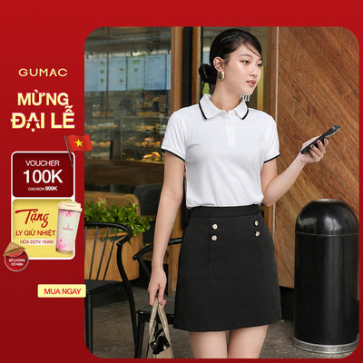 Quần váy nữ GUMAC A ngắn đính nút vải bố ruby cao cấp có túi sườn trẻ trung  VE11085