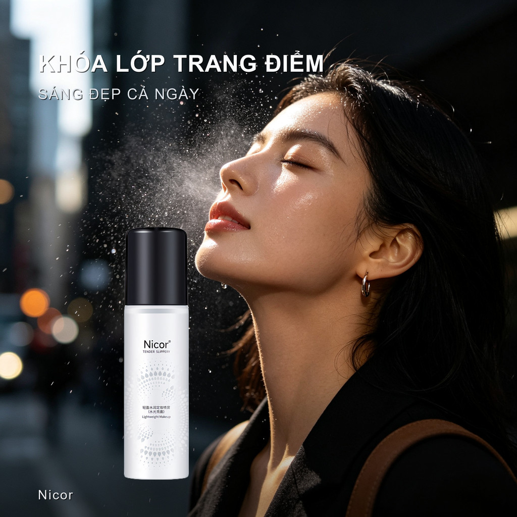 Xịt Định Hình Makeup Nicor – Sương Mịn Cấp Ẩm, Khoá Lớp Nền Lâu Trôi, Kiềm Dầu, Chống Thấm Nước
