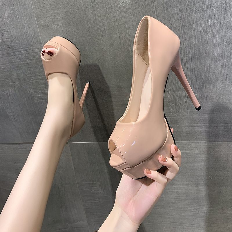 Giày Cao Gót Siêu Cao 12cm Stiletto Gót Chống Thấm Nước Odaiba Màu Đen Gợi Cảm Tất Cả Trận Đấu Cô Gá