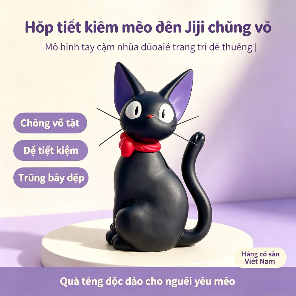 Jiji Mèo Đen Không Thể Phá Vỡ Vinyl Heo Đất Hình Phòng Khách Để Bàn Trang Trí Heo Ngân Hàng Quà Tặng