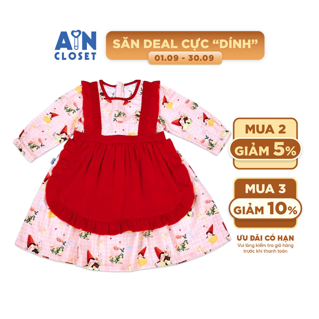 Đầm tay dài bé gái họa tiết Lolita Bé Đỏ cotton - AICDBGIG0ALE - AIN Closet