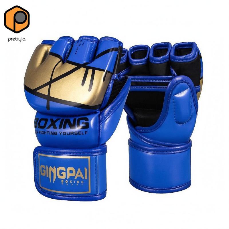 Găng tay Mma không ngón Găng tay MMA da PU Móc và vòng Đen Vàng M