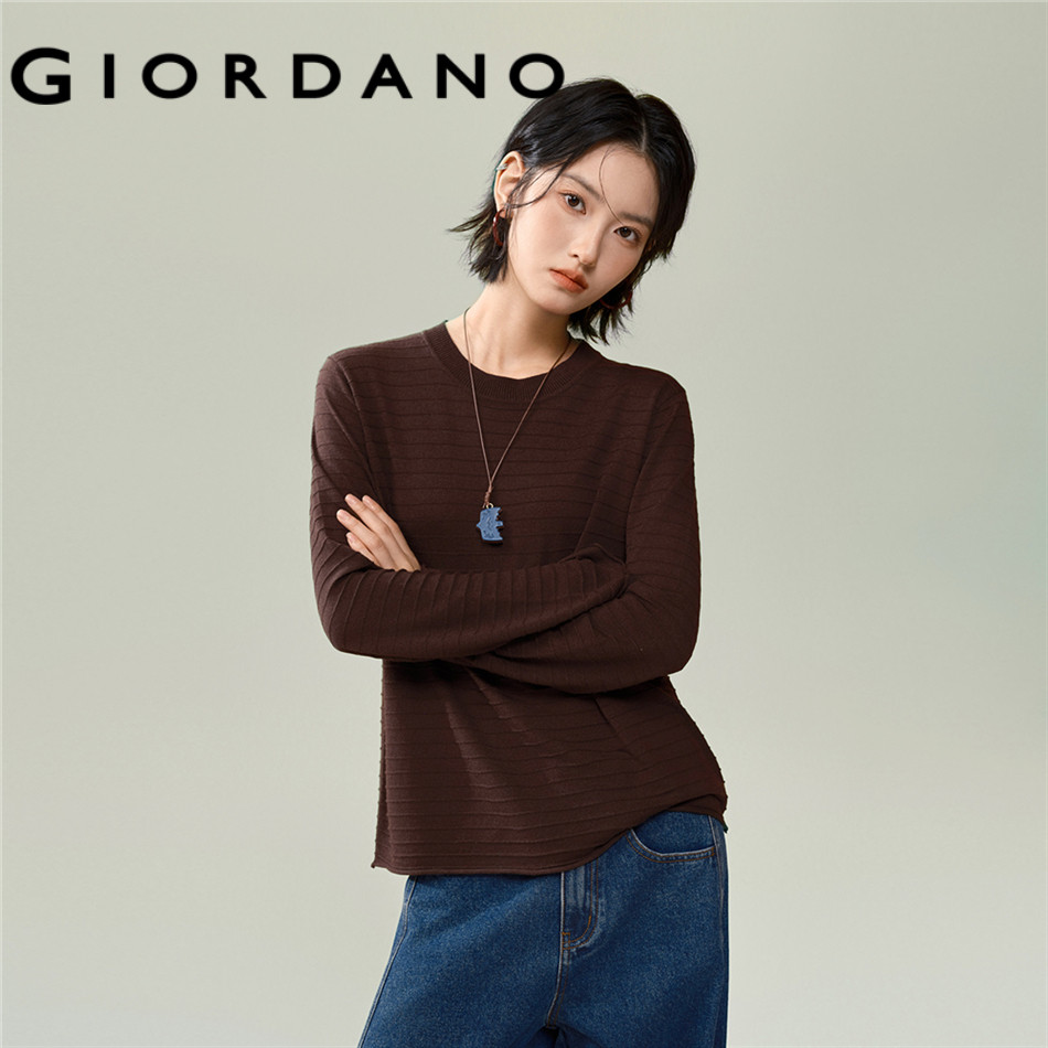 GIORDANO WOMEN Rib texture crewneck sweater 18356516