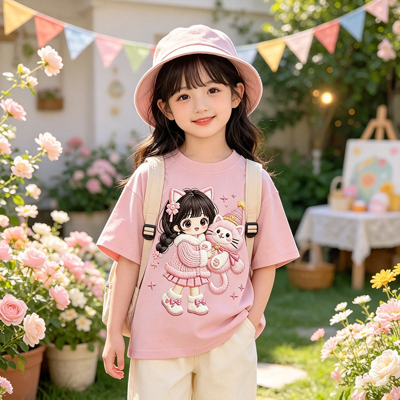 【 Áo thun nữ in hình hoạt hình 】 AIMKAIS Mùa hè 2-14y Big Children Baby Tees Kids Boys Girls Quần áo Unisex tay ngắn Hàn Quốc Áo rộng rãi