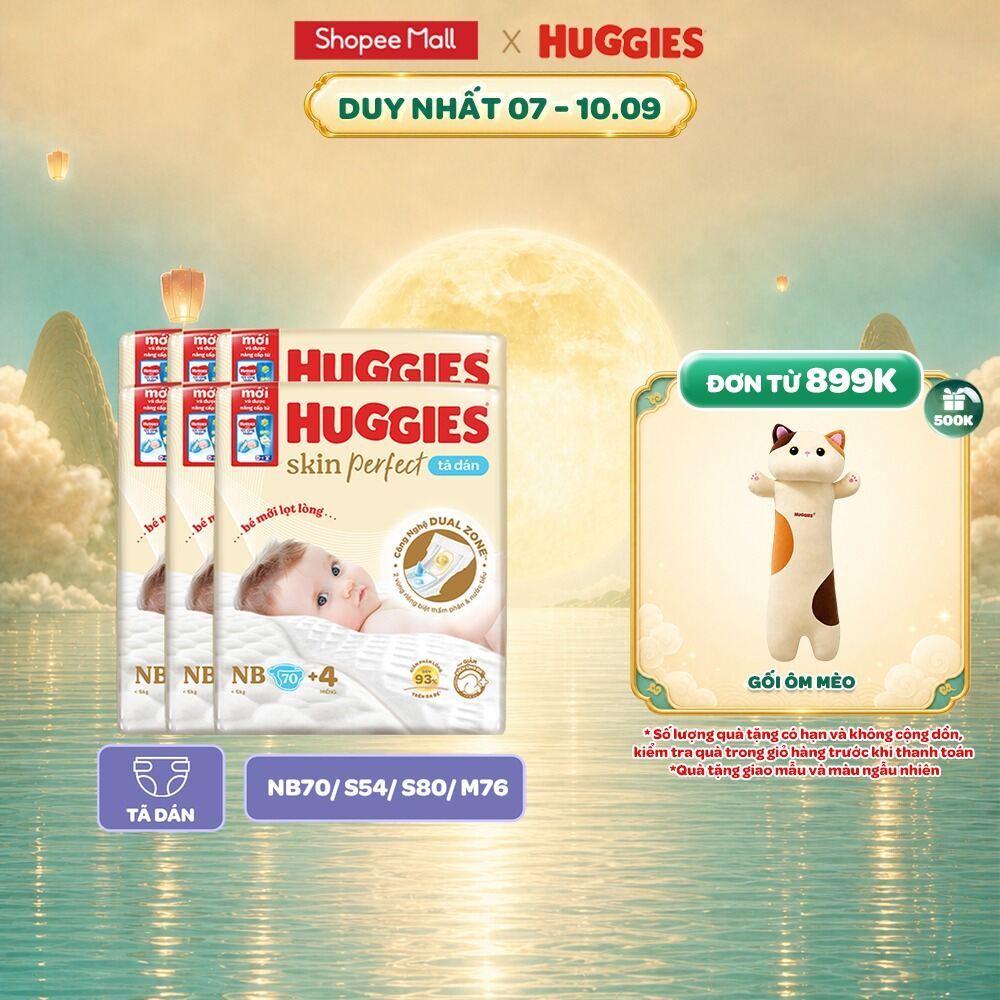 Combo 6 Tã Dán NB70/S54/S80/M76 hoặc Miếng Lót Sơ Sinh NB1 64+6/108+9 Huggies Skin Perfect