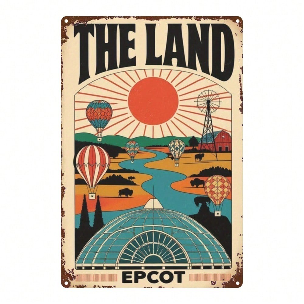 CIFbuy 1 2D Kim Loại Phẳng Ký Hiệu THE LAND EPCOT Vintage Trang Trí Tường Quà Tặng 8x12
