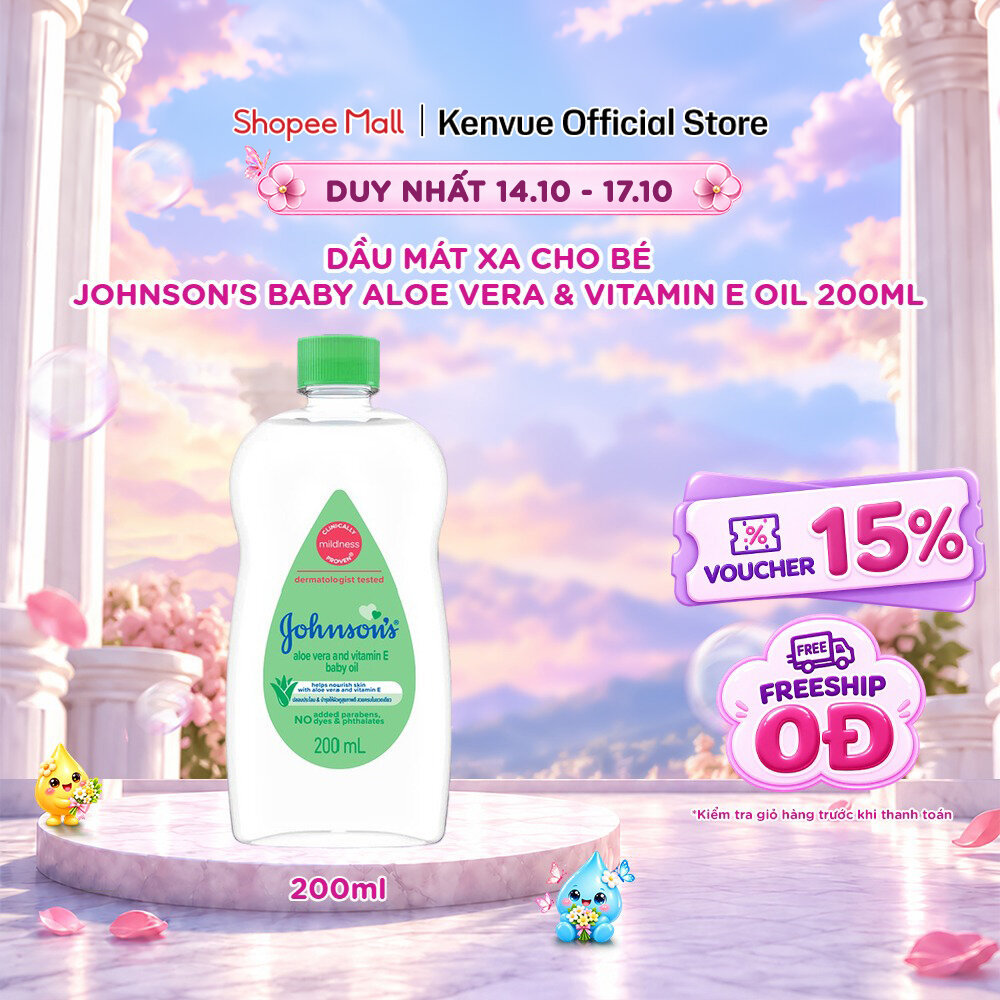 Dầu Mát Xa Cho Bé Johnson's Baby Oil Aloe Vera & Vitamin E 200ml