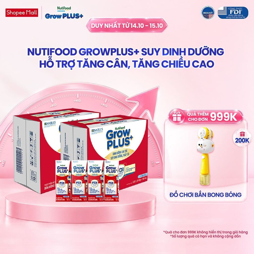 Thùng SBPS Nutifood GrowPLUS+ ít đường Suy Dinh Dưỡng - Tăng Cân, Tăng Chiều…