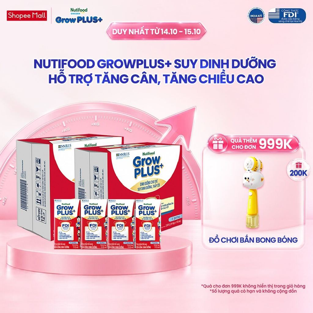 Thùng SBPS Nutifood GrowPLUS+ ít đường Suy Dinh Dưỡng - Tăng Cân, Tăng Chiều…