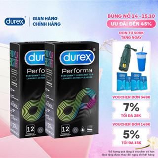 Bộ 2 hộp bao cao su Durex Performa kéo dài thời gian, size 52mm, 12 bao/hộp