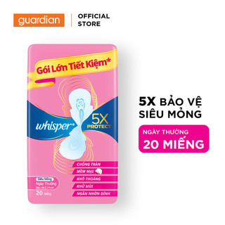  Băng Vệ Sinh Whisper Siêu Mỏng 5X Protect 24cm 20 Miếng | Guardian Việt Nam 