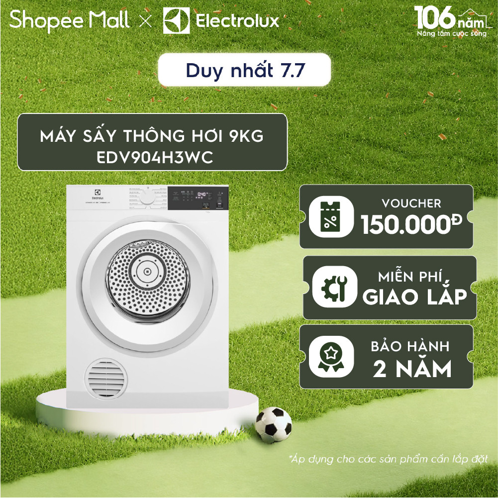 Free giao lắp - Máy sấy thông hơi 9KG Electrolux EDV904H3WC - sấy đảo chiều chống nhăn, diệt khuẩn, bền màu