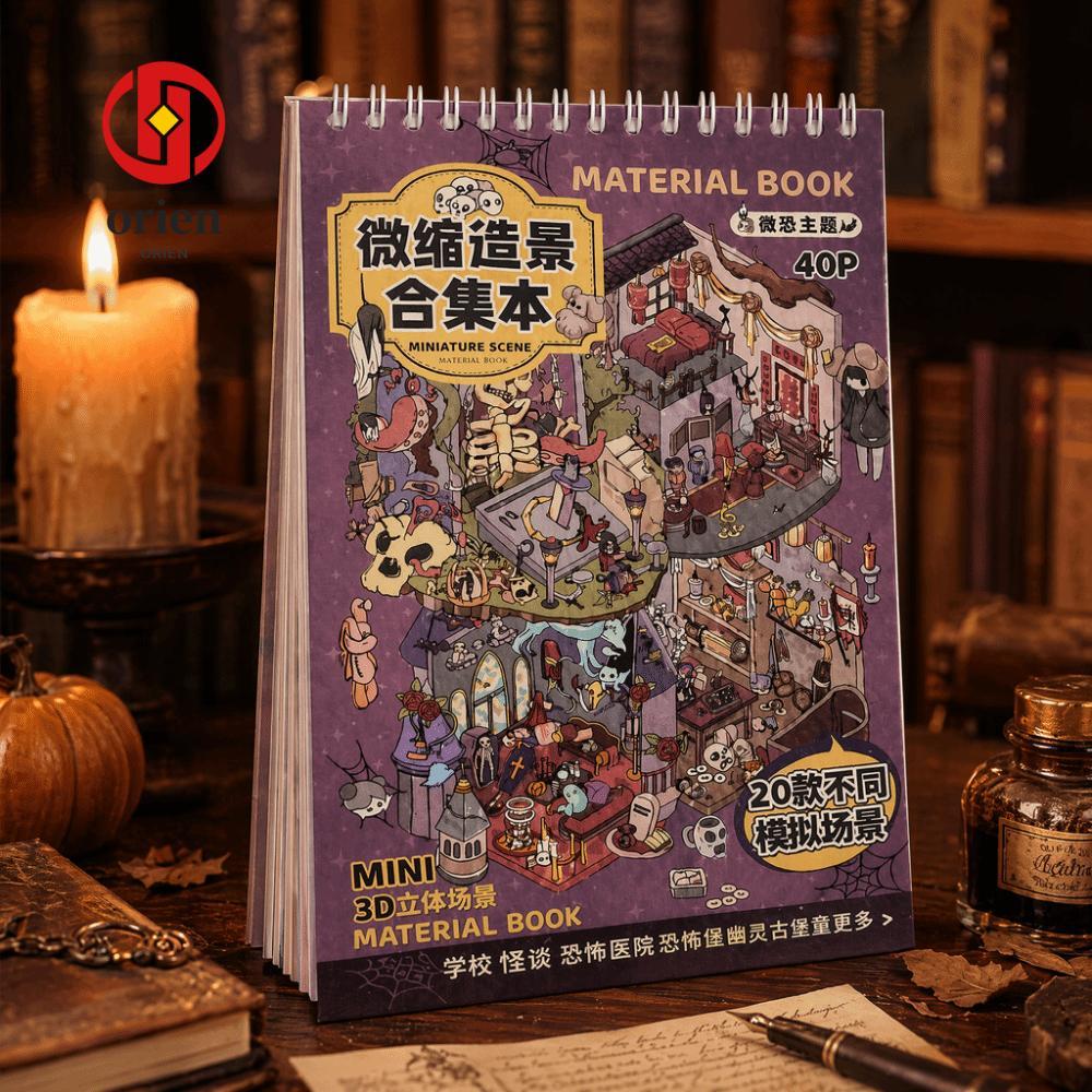 Nhãn dán cảnh thu nhỏ ORIEN, PET Die Cut DIY Scenery Sticker Book, Chủ đề 20 cảnh Xếp chồng Nhãn dán