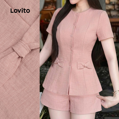 Lovito Áo kiểu hoặc quần nữ trang nhã cài cúc phía trước phong cách đơn giản mùa xuân/hè áo màu hồng dành cho nữ LK5ED164