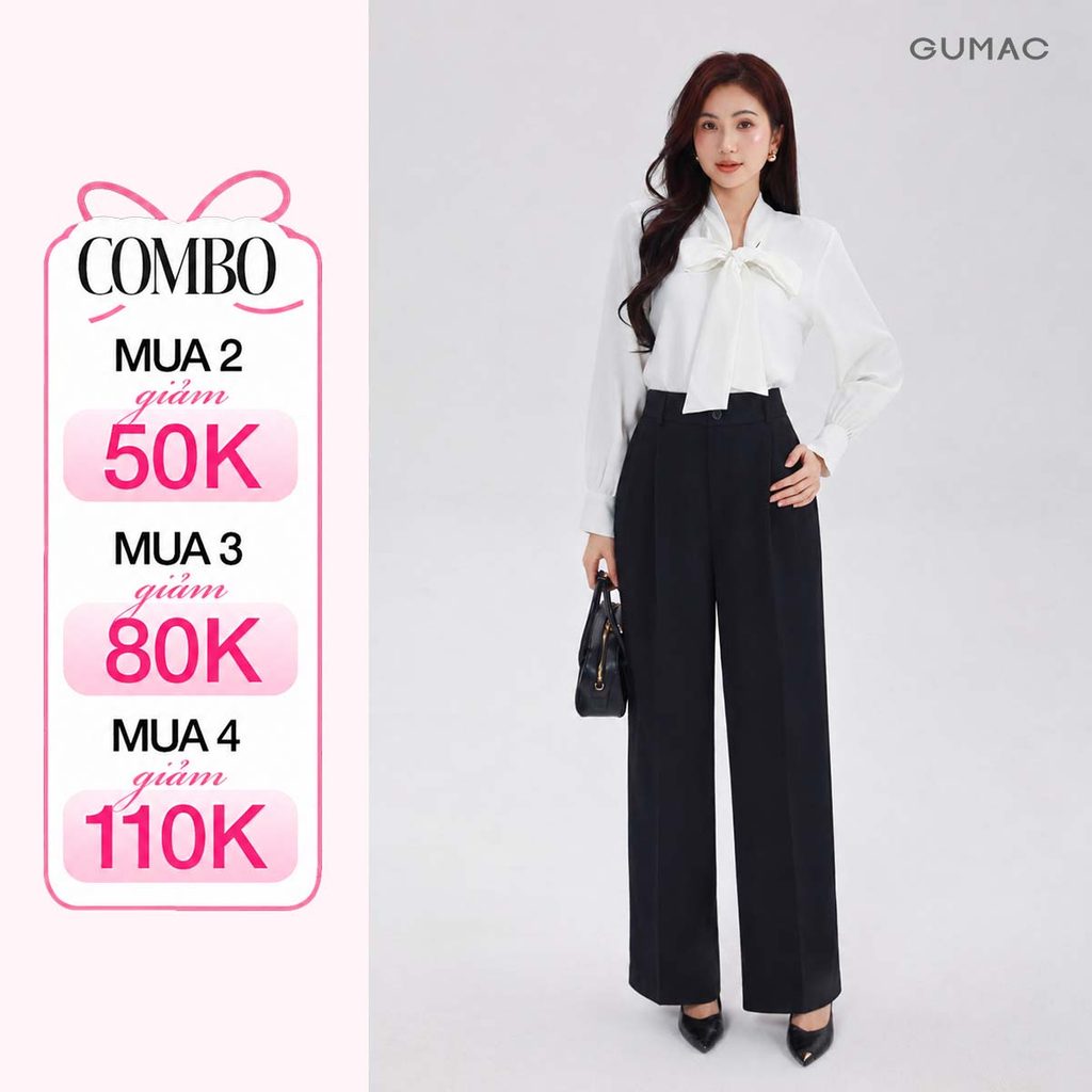 Quần Tây Ống Rộng Nữ, Phía Trước Có Chiết Ly Có Túi Xéo 2 Bên Cài Nút Cơ Bản Thời Trang GUMAC LQF090
