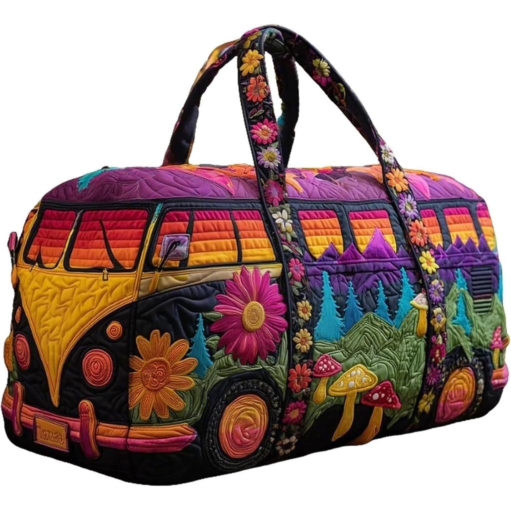 HippieJourneyQuiltedDuffelBagVintageFloralHippieVanTravelDuffleBagBohoTravelWeekenderBagsOvernightLu