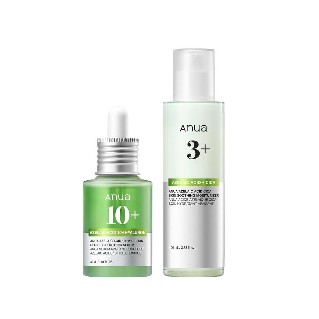 Anua Azelaic Acid Soothing Duo, Azelaic Acid Hyaluron Redness Soothing Serum & Kem dưỡng ẩm làm dịu 