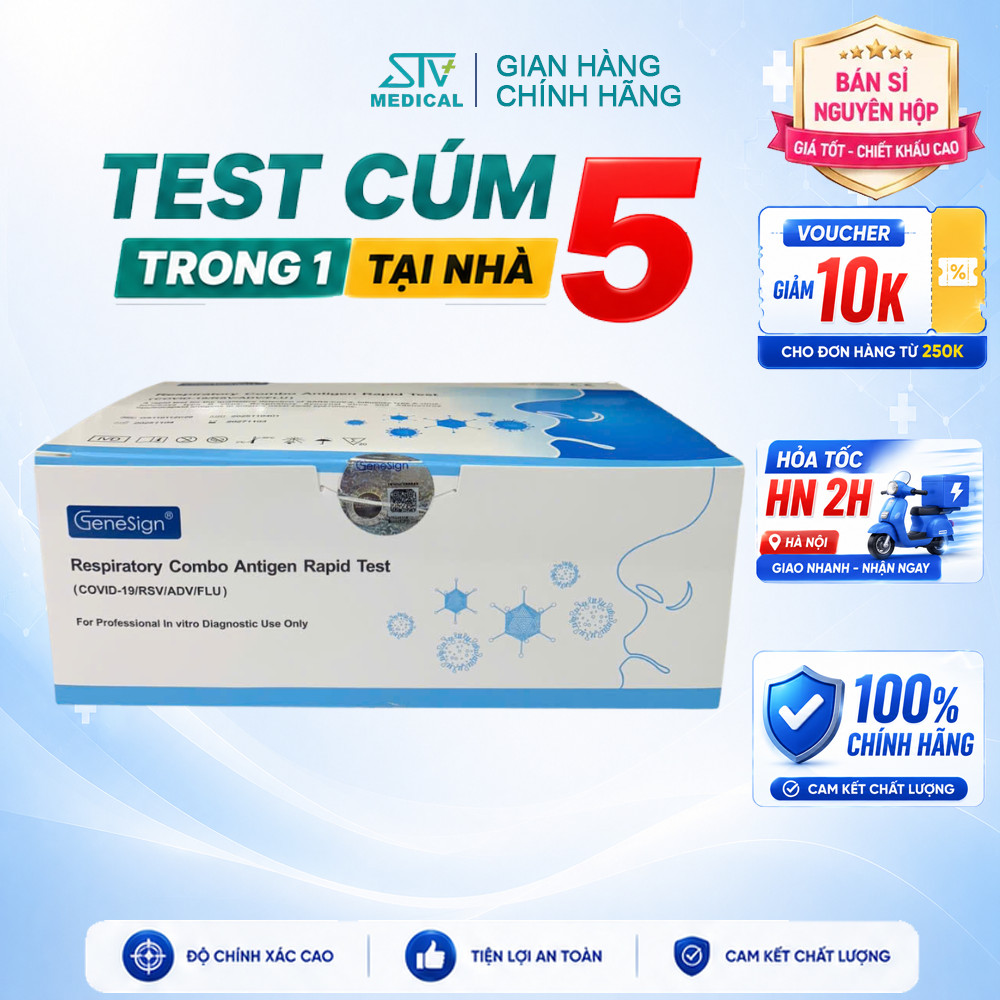 Test Nhanh 5 Trong 1 Genesign - Kiểm Tra Covid RSV Adenovirus Nhanh Chóng Chính Hãng STV Shop