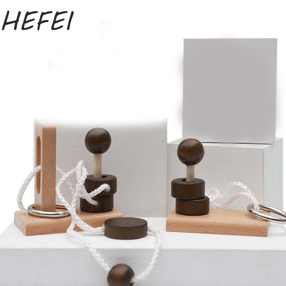 HEFEI Threading Rope Loop Puzzle, 3D Gỗ, Sáng Tạo Mê Cung Mở Khóa Thông Minh IQ Game Lu Ban Lock Quà