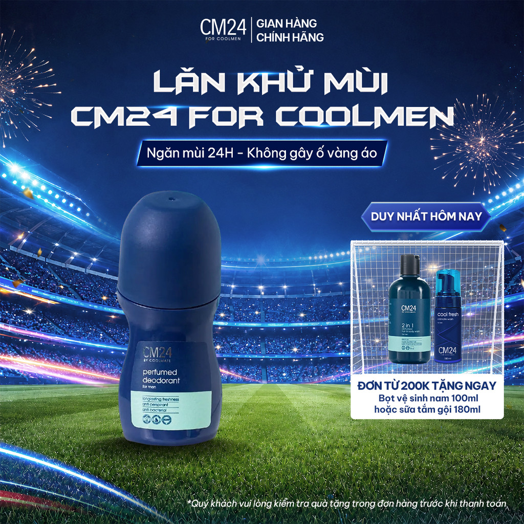 (KHÔNG Ố VÀNG) Lăn Khử Mùi Nam CM24 FOR COOLMEN Khô Thoáng Khử Mùi Giảm Tiết Mồ Hôi 24h 50ml