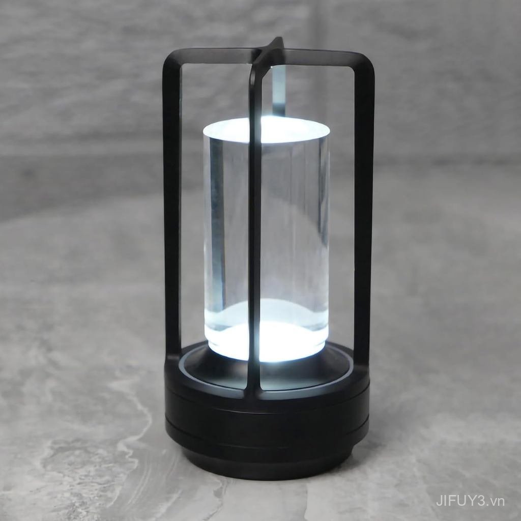 Rechargeable Crystal Table Lamp, 3-Color Touch LED, Black | Black metal crystal lantern, 3-color tou