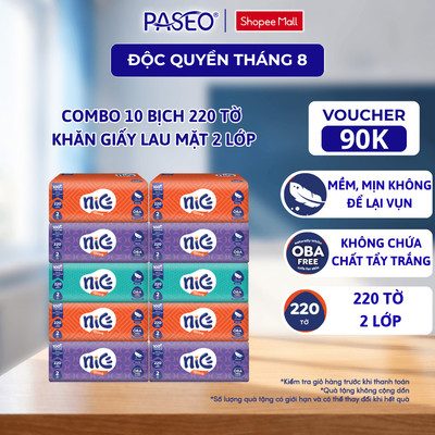 [Combo 10 Gói] Khăn Giấy Lau Mặt NICE 220 Tờ/Gói Mềm Mại Không Kích Ứng An Toàn Cho Da Nhạy Cảm (2 Lớp)