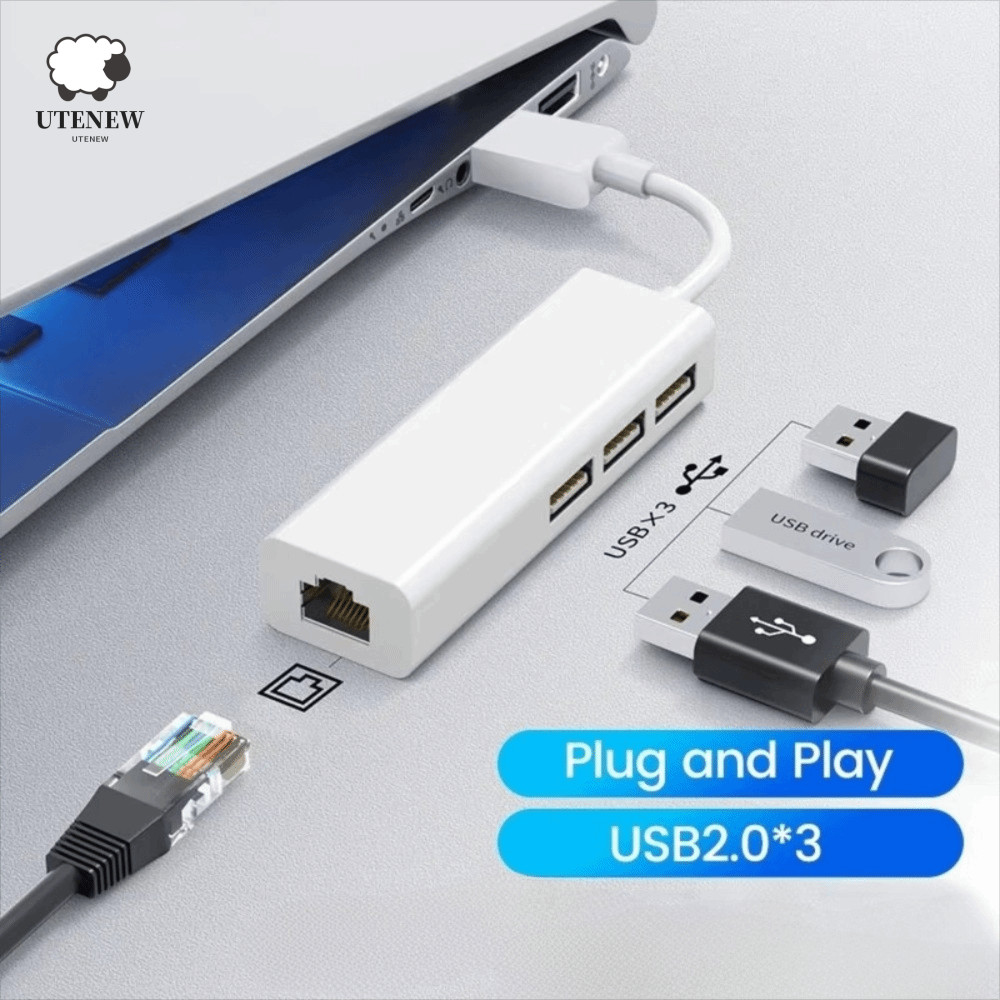 UTENEW USB Ethernet Adapter, 10 / 100 Ethernet Type C Adapter Ethernet Card Mạng, USB 2.0 Di Động Tố