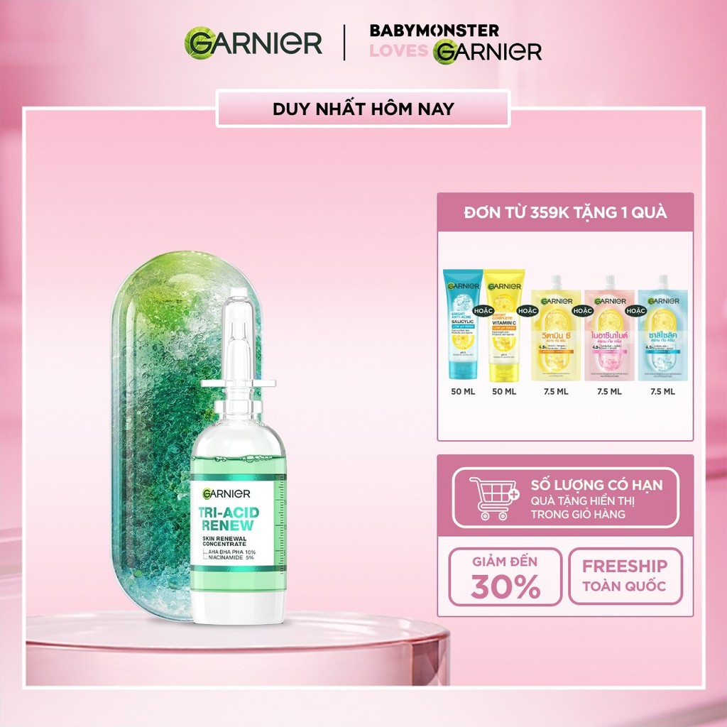 Serum Tri-Acid Garnier thế hệ mới 15% [PHA,AHA BHA ,NIACINAMIDE] giúp da trông sáng hơn láng hơn khỏ