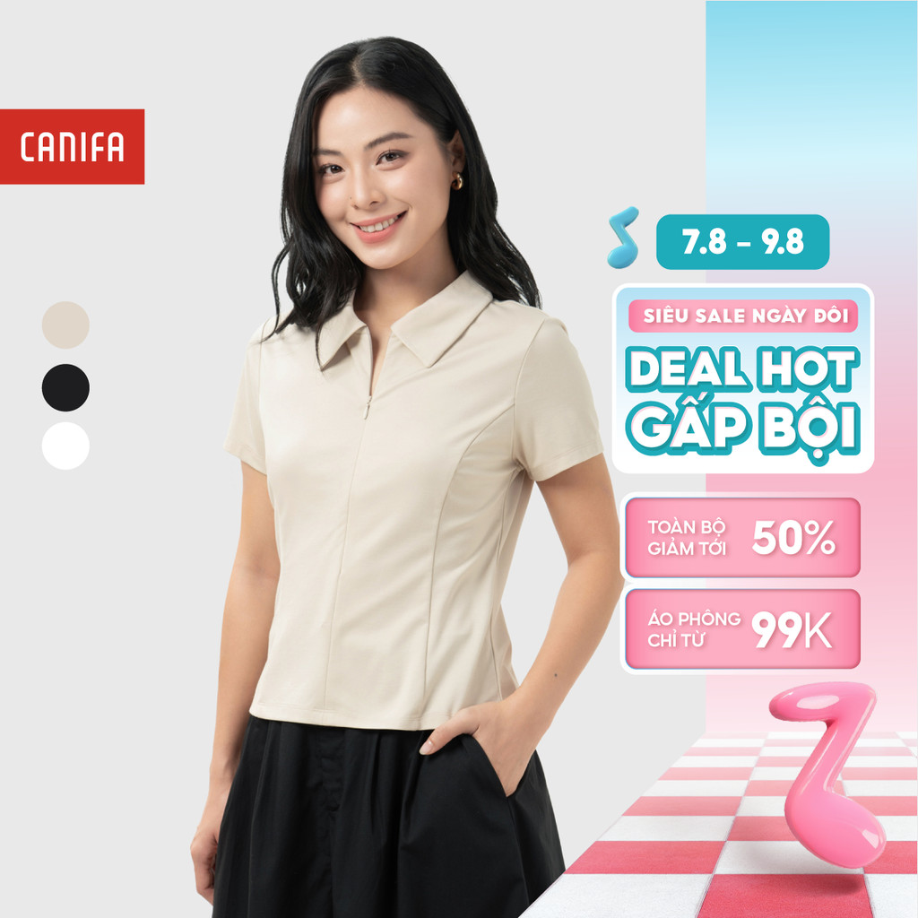 Áo Polo nữ cổ bẻ khóa kéo cộc tay dáng ôm chất liệu mềm mịn cao cấp CANIFA 6TP26S004