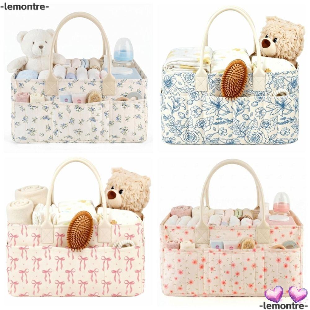 Giỏ đựng tã trẻ sơ sinh LEMONTRE, Hộp đựng tã em di động dung tích lớn, Túi đựng tã hoa đa chức năng