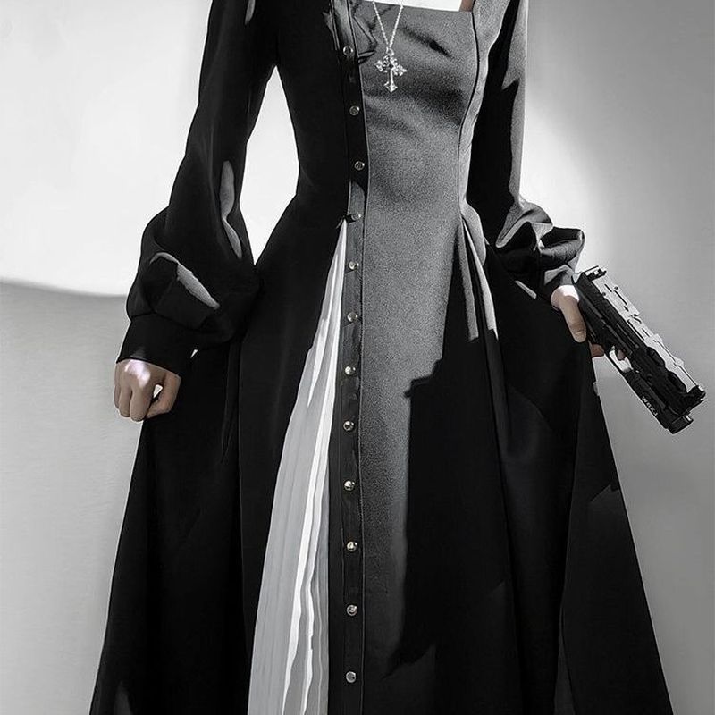 Đen Trắng Nữ Tu Tối Gothic lolita Đầm lolita Halloween Trang Phục cos Phù Hợp Với 2026 Phong Cách Mớ