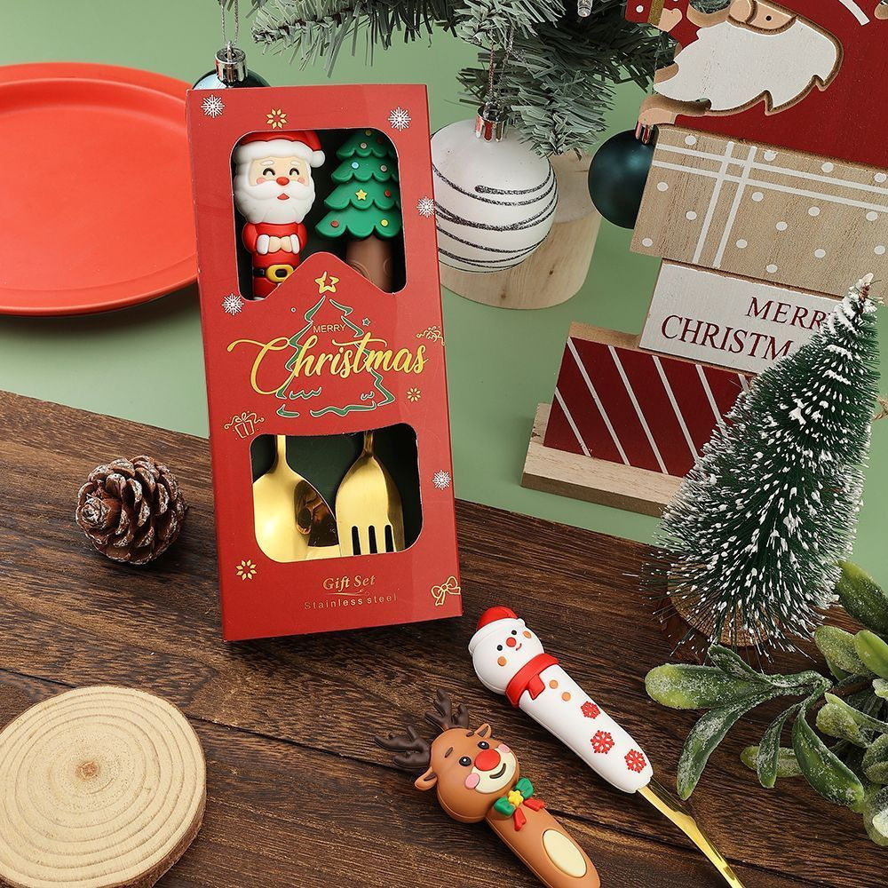 New Product#Christmas stainless steel spoon and fork cutlery for children, cute cartoon Christmas la