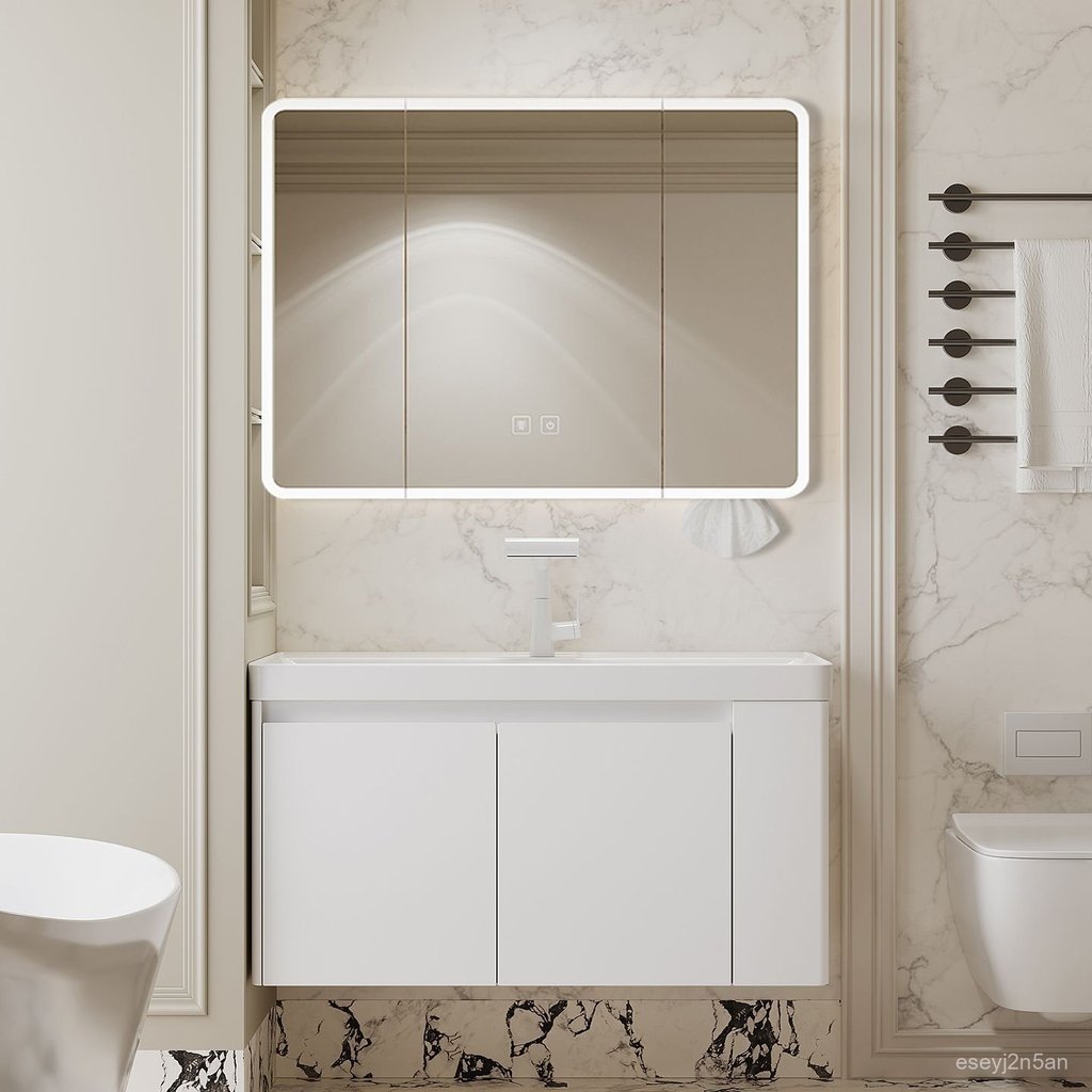 Tủ lavabo inox nguyên bộ góc tròn kèm kệ bên hông bồn gốm sứ tủ gương thông minh bán chạy giao nhanh
