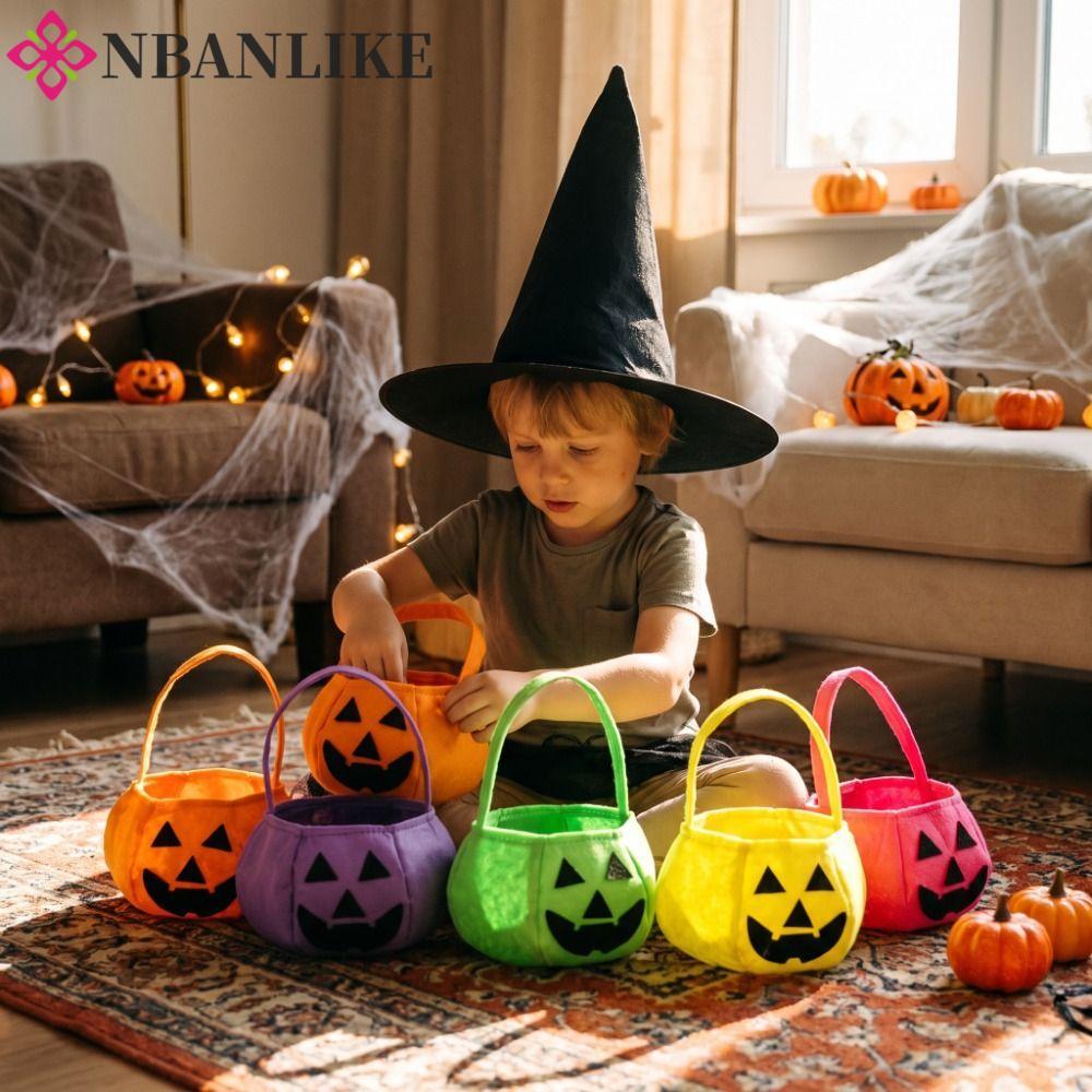 Túi đựng kẹo Halloween NBANLIKE, Trick or Treat Ghost Pumpkin Candy Bucket, Túi xách nhẹ gấp di động