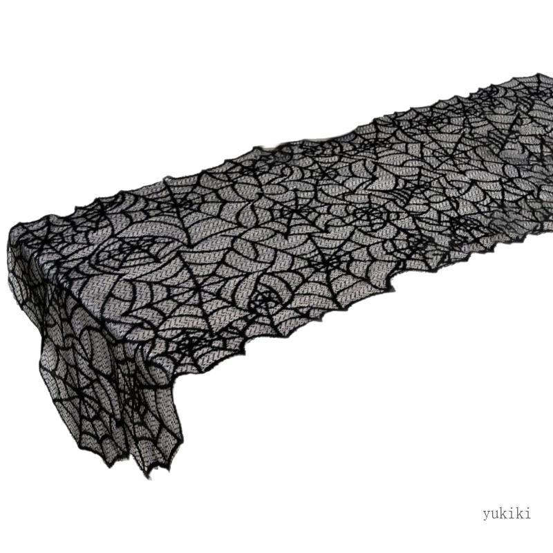 Kiki Spiderweb Table Runner cho trang trí Halloween Ren đen Polyester 19 7 X 78 7 In cho bàn ăn dài 