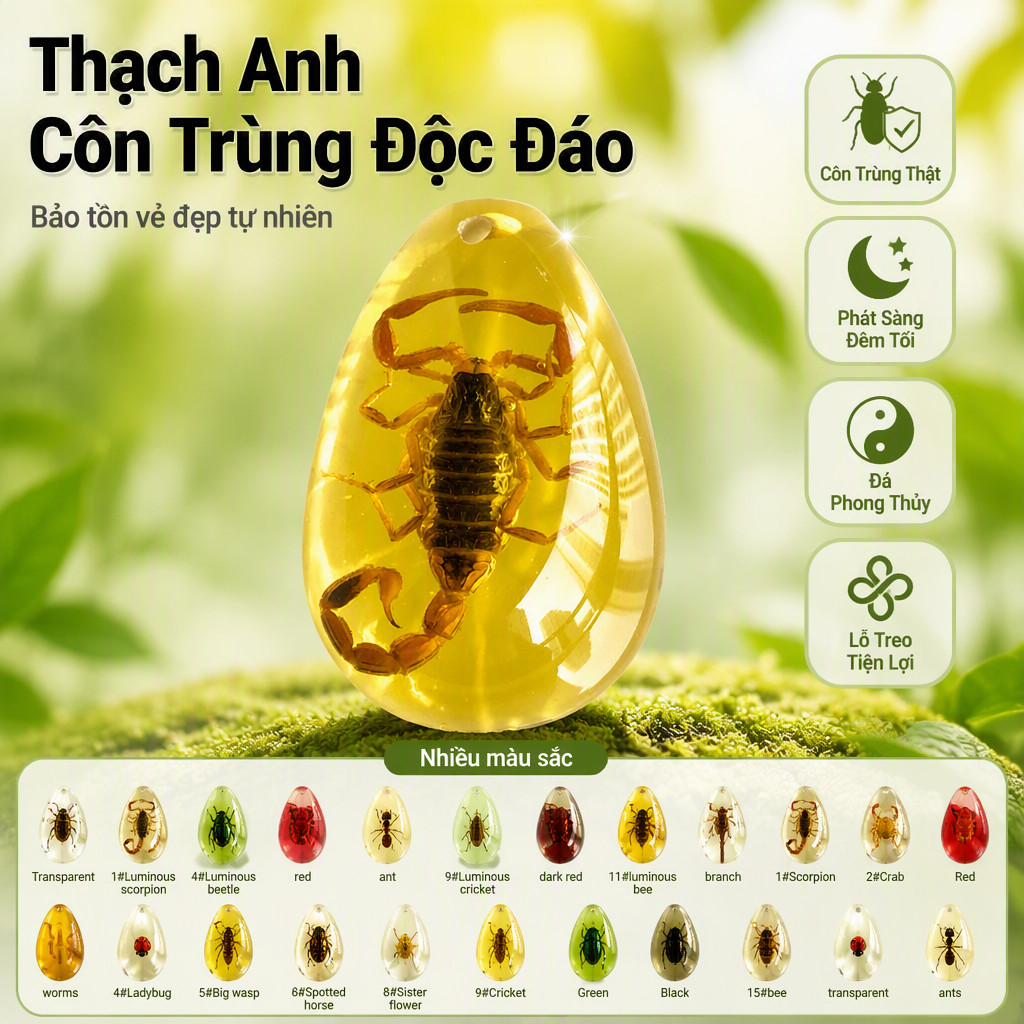 Mẫu côn trùng thật trong hổ phách nhựa Luminous amber insect specimen Pendant accessories for kids d
