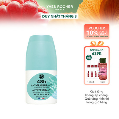 Lăn khử mùi ngăn mùi suốt 48H hương biển Yves Rocher Deodorant 48H Antiperspirant with Algae 50ml