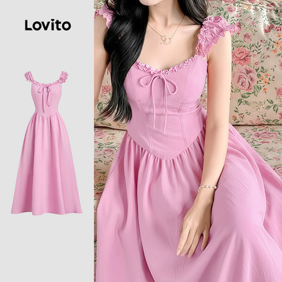 Lovito Đầm Thanh Lịch Xếp Ly Màu Hồng Thích Hợp Cho Mùa Xuân Và Hè Dành Cho Phụ Nữ L171ED358