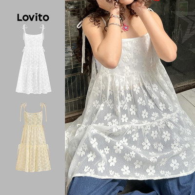 Đầm nữ Lovito Kỳ nghỉ trắng xuân hè buộc dây màu trơn phong cách L136AD076